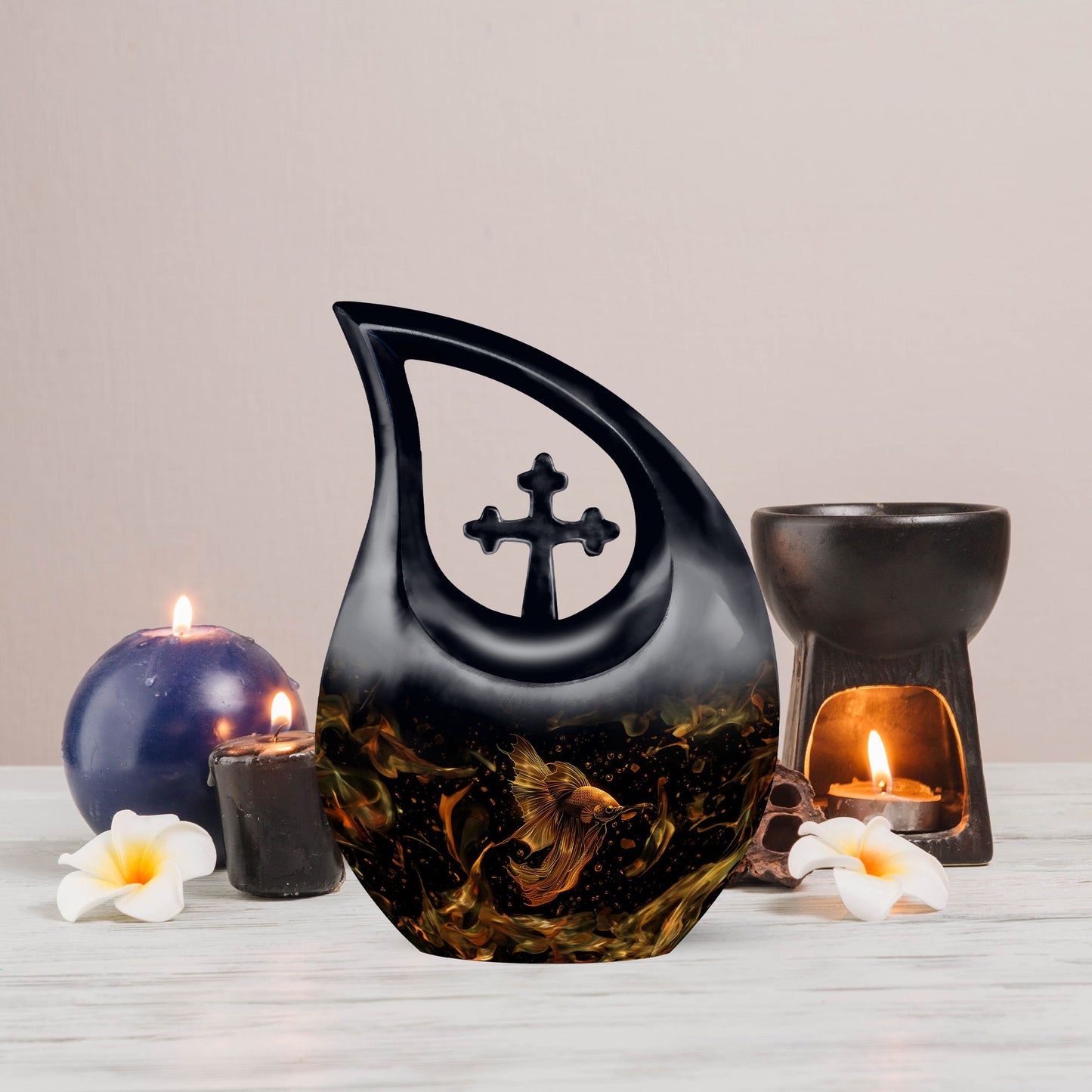 Affordable 10-inch Fish Urn with Cross Drop design