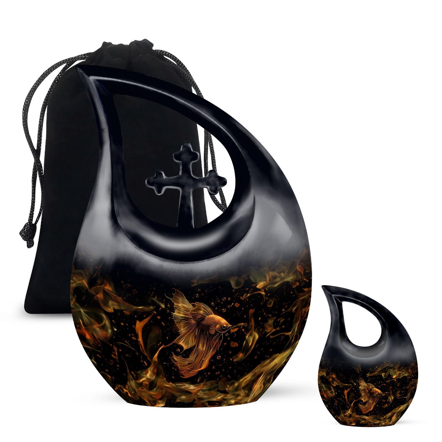 Black Personalized Fish Cremation Urn for Pet Ashes - 10-inch, 200 cu in - Yatskia