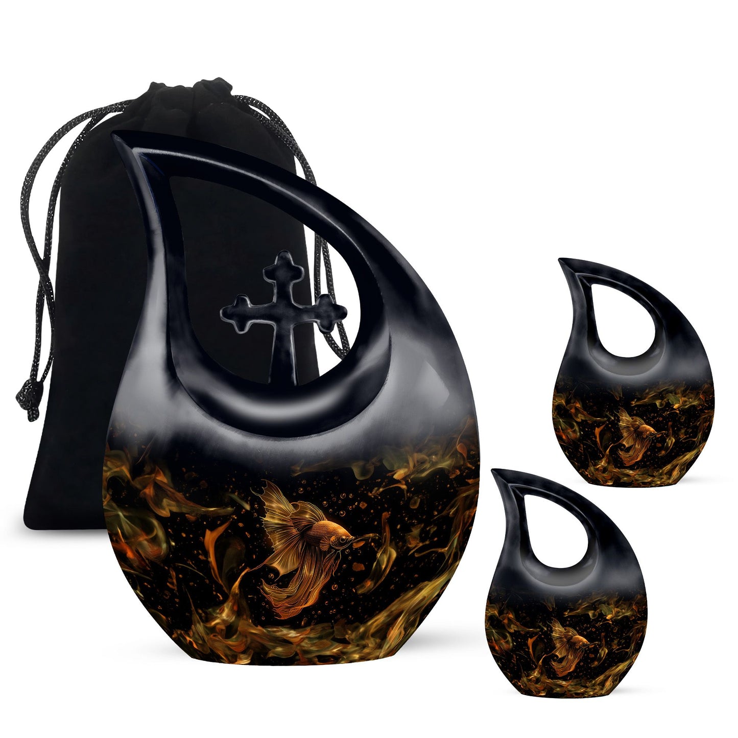 Black Personalized Fish Cremation Urn for Pet Ashes - 10-inch, 200 cu in - Yatskia