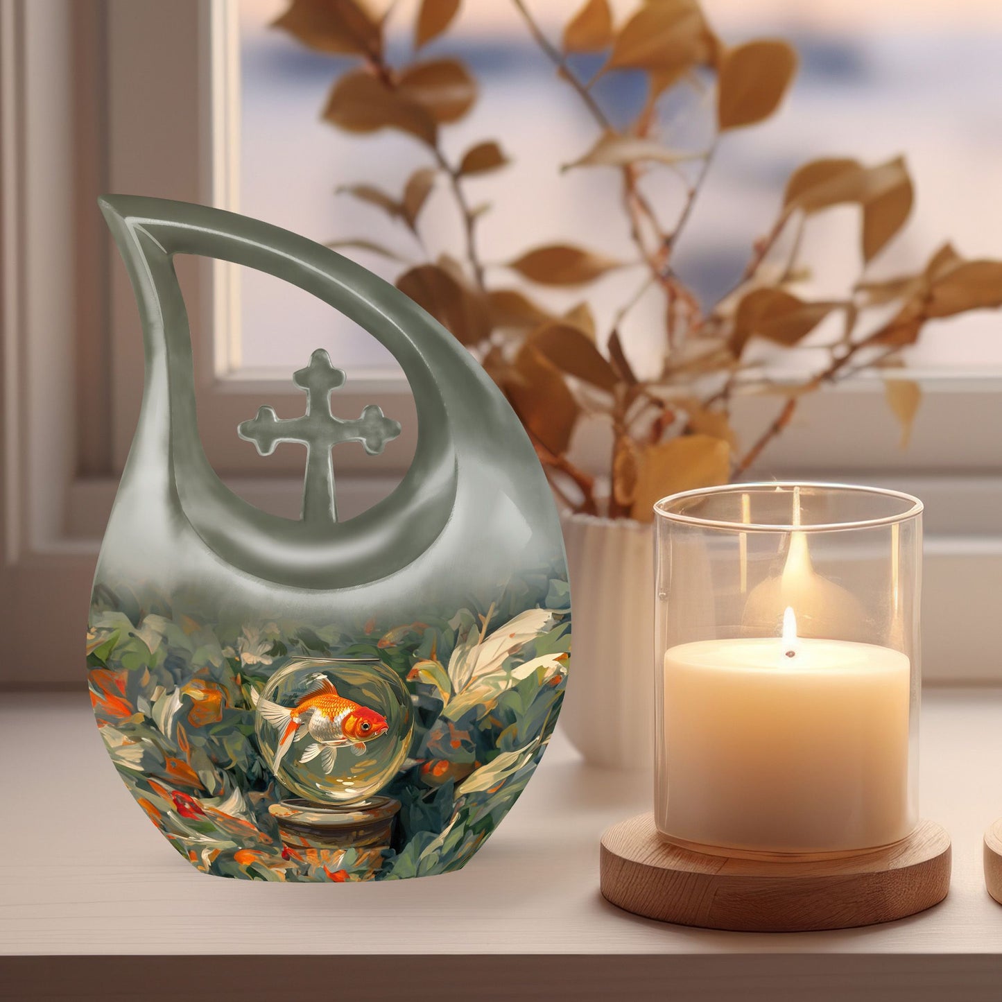 10-inch Fish-themed memorial urn