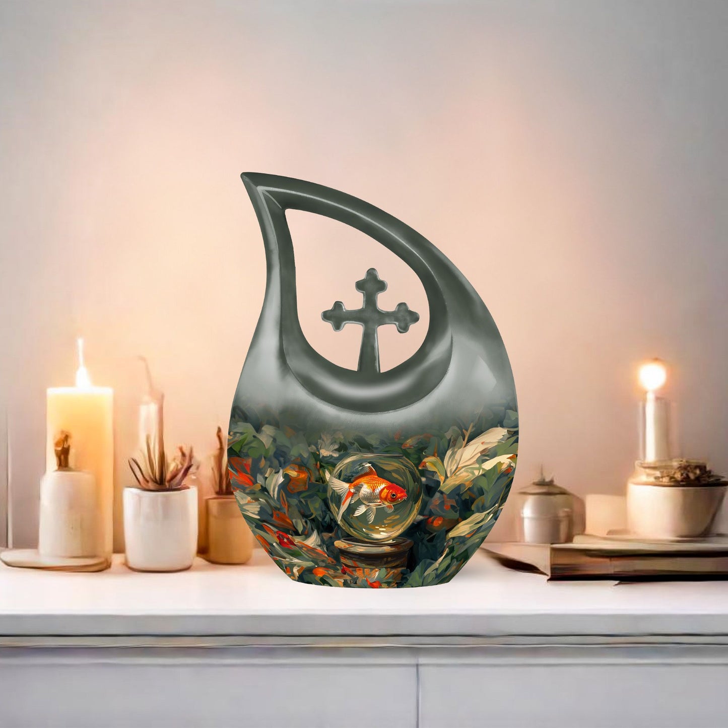 10-inch Fish-themed memorial urn