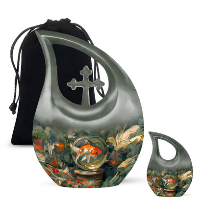 Green Personalized Fish Cremation Urn for Pet Ashes - 10-inch, 200 cu in - Yatskia