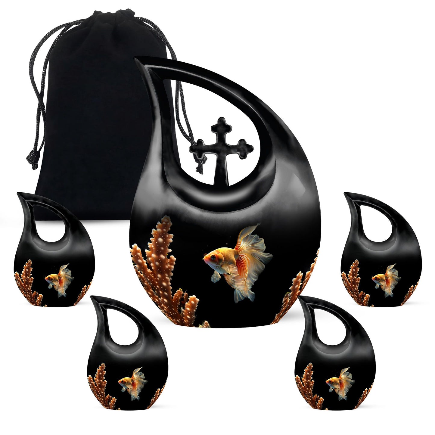 Black Personalized Fish Cremation Urn for Pet Ashes - 10-inch, 200 cu in - Yatskia