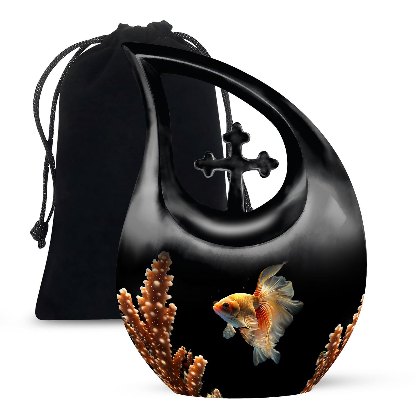 Black Personalized Fish Cremation Urn for Pet Ashes - 10-inch, 200 cu in - Yatskia