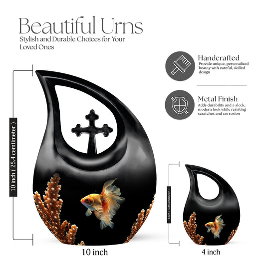 Fish Themed Cross Drop Large Urn for Human Ashes
