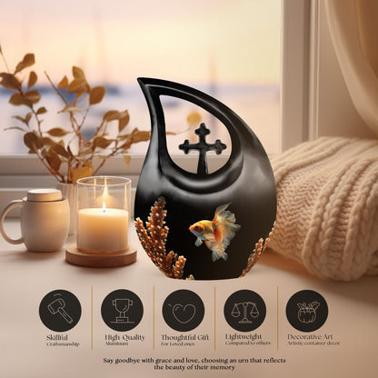 Fish Themed Cross Drop Large Urn for Human Ashes