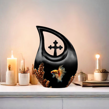 Fish Themed Cross Drop Large Urn for Human Ashes