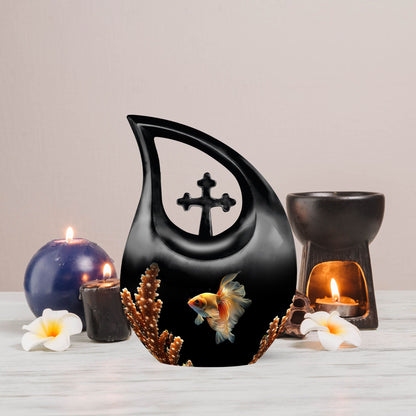 Fish Themed Cross Drop Large Urn for Human Ashes