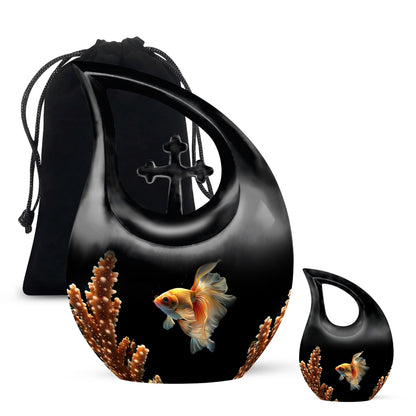 Black Personalized Fish Cremation Urn for Pet Ashes - 10-inch, 200 cu in - Yatskia