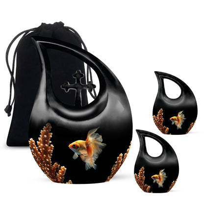 Fish Themed Cross Drop Large Urn for Human Ashes