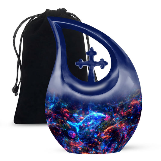 10-inch fish theme cross drop urn for human remains