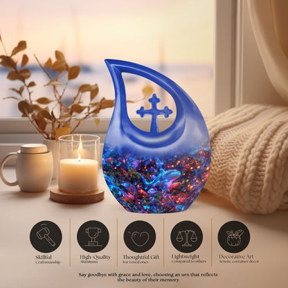 10-inch Fish Urn in Cross Drop design Urn