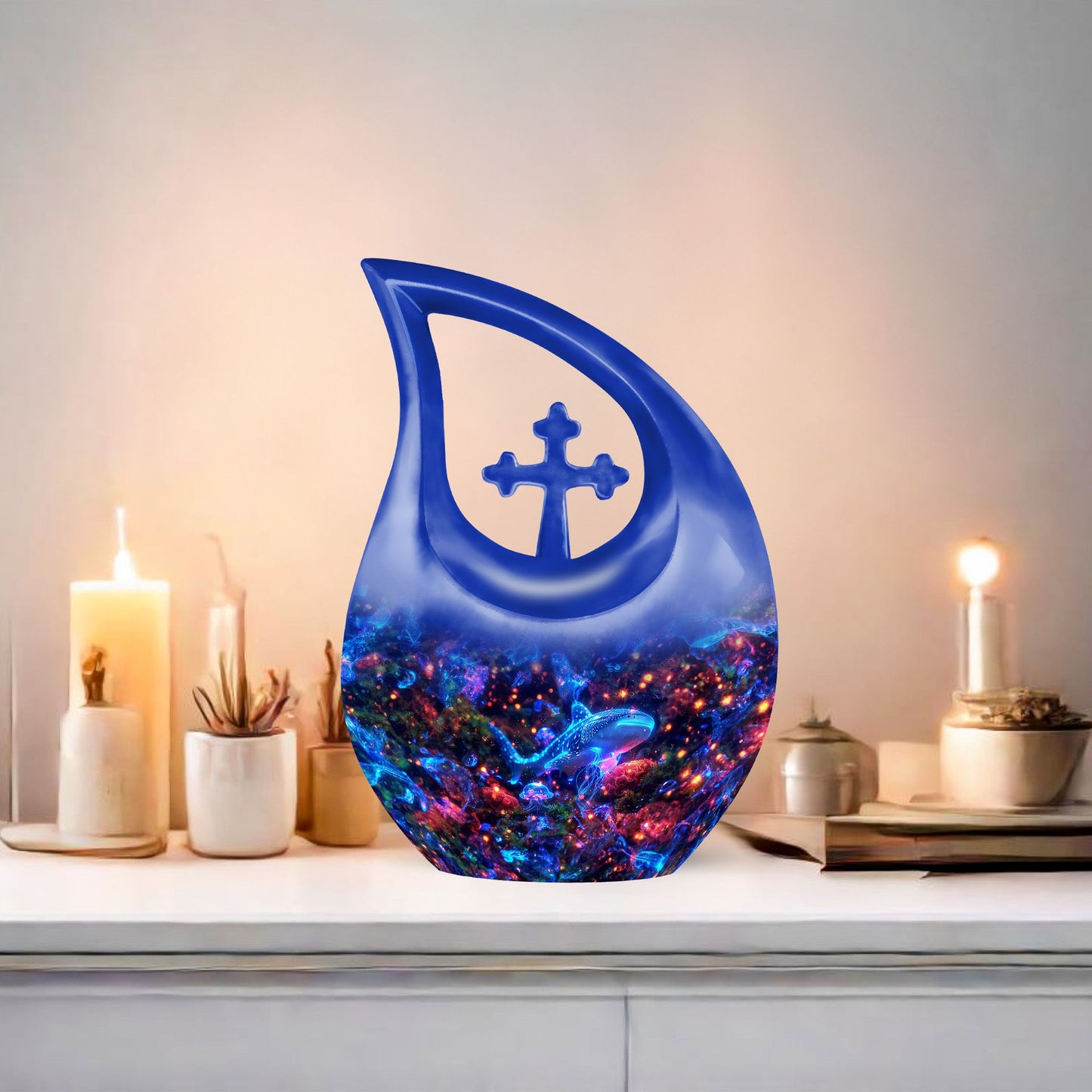 10-inch Fish Urn in Cross Drop design Urn