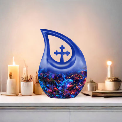 10-inch Fish Urn in Cross Drop design Urn