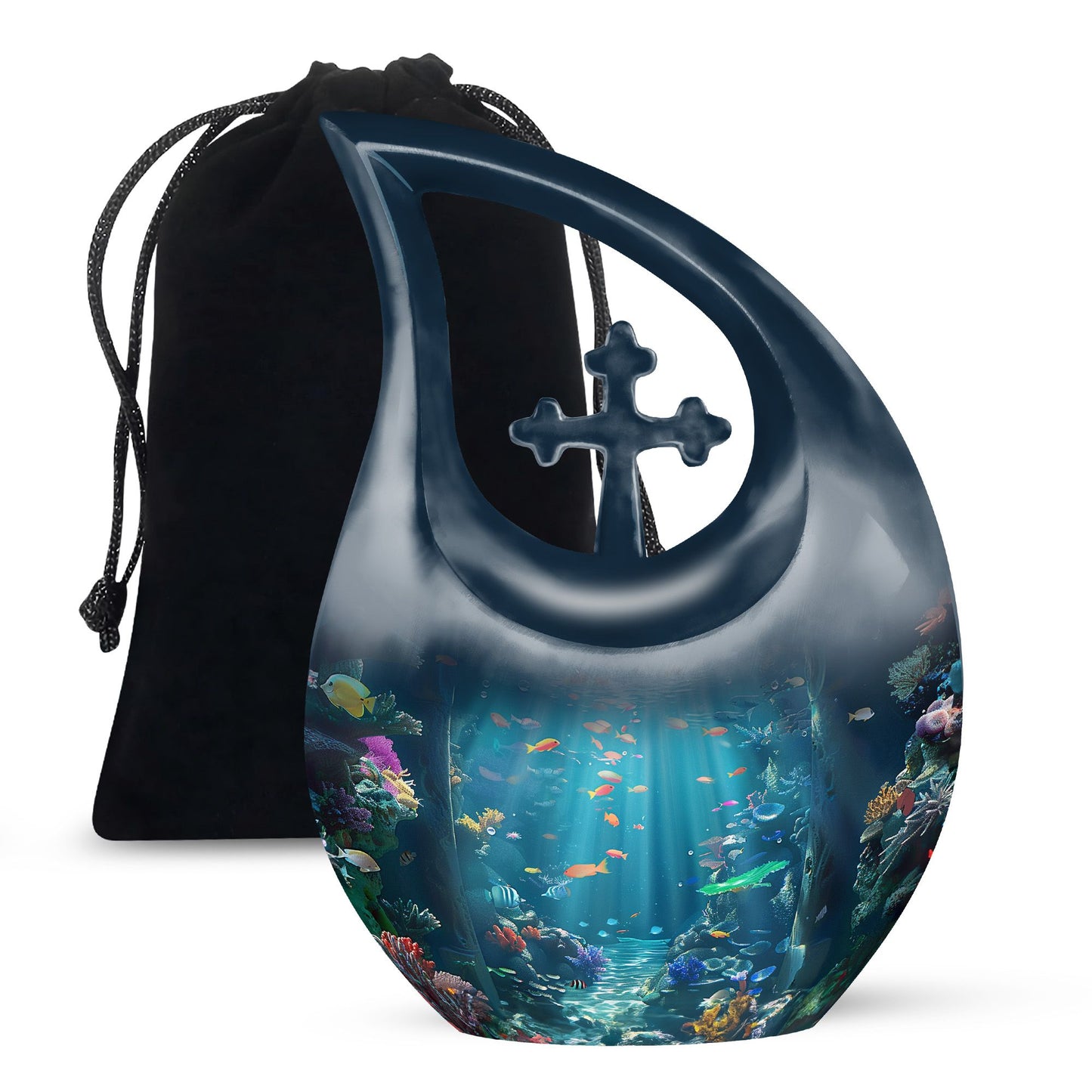 Blue Personalized Fish Cremation Urn for Pet Ashes - 10-inch, 200 cu in - Yatskia