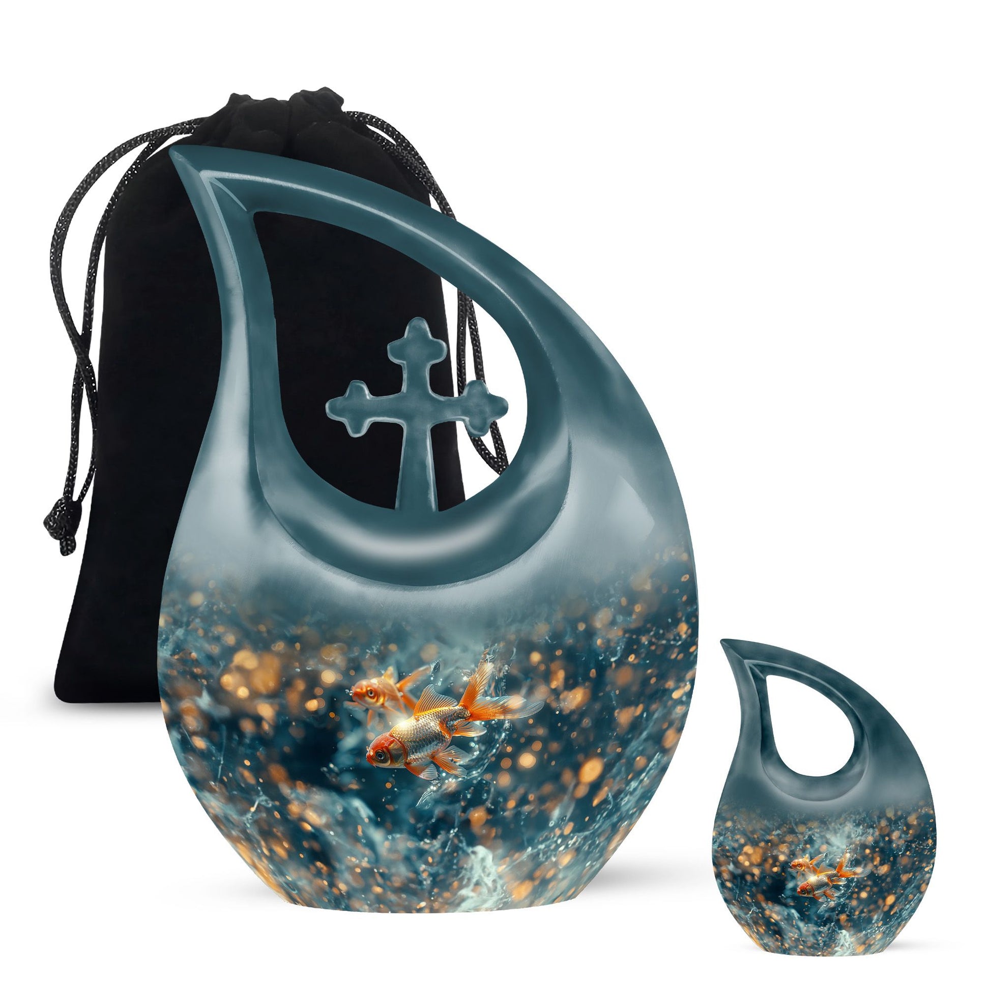 Fish Theme Large Urn With 1 Keepsake Urn
