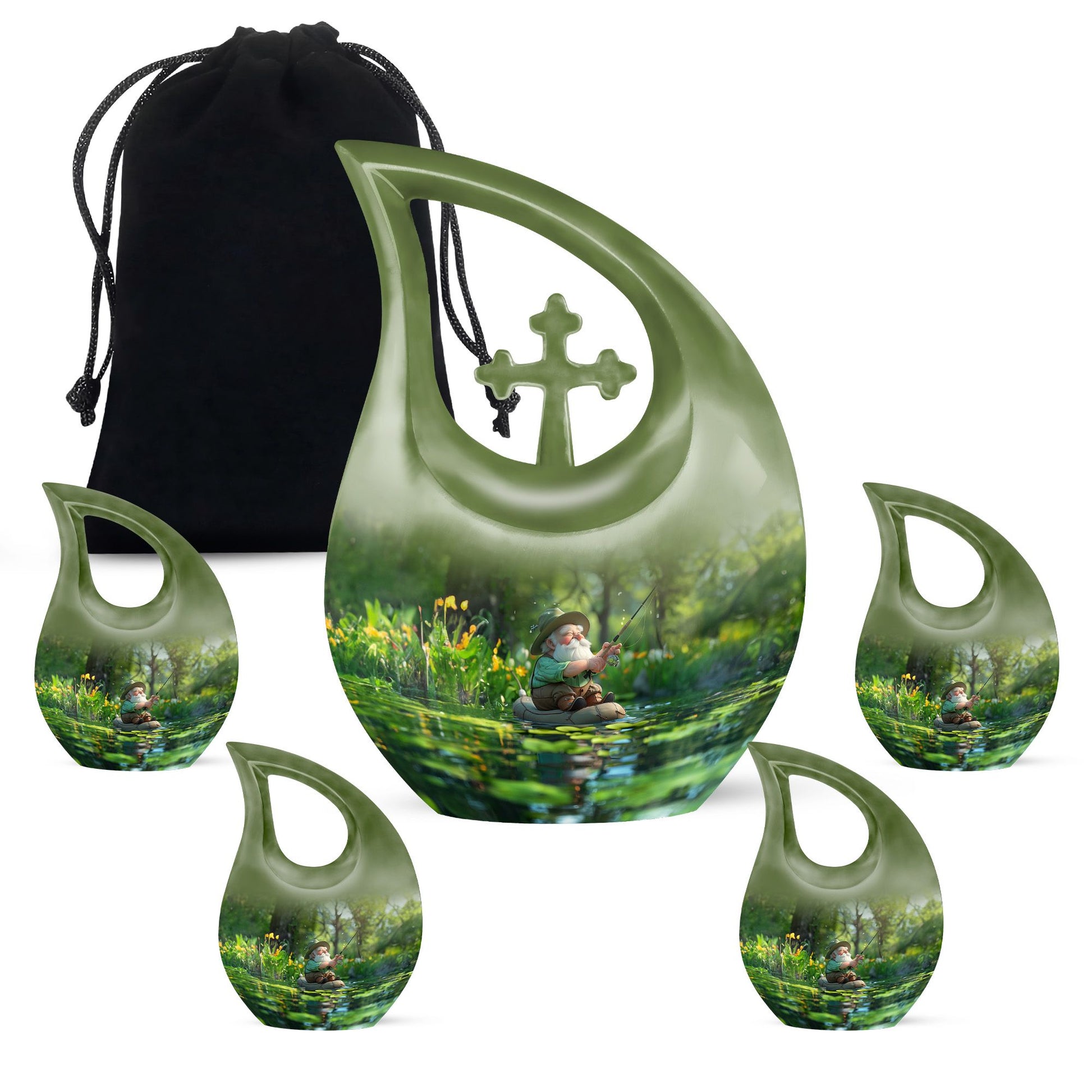 Fishing Theme Large Urn With 4 Keepsake Urn