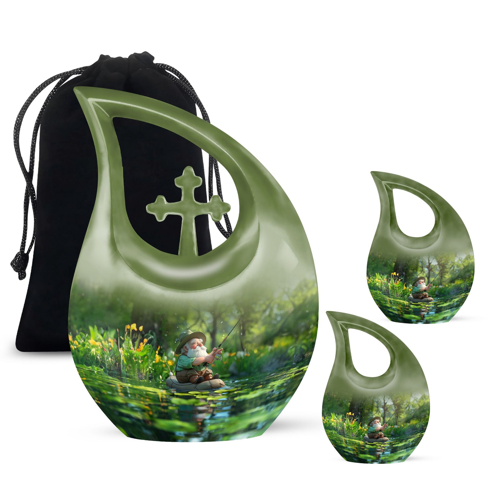 Fishing Theme Large Urn With 2 Keepsake Urn