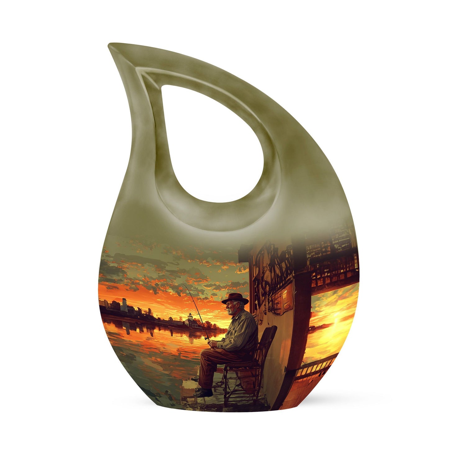 10-inch fishing themed Cross Drop urn