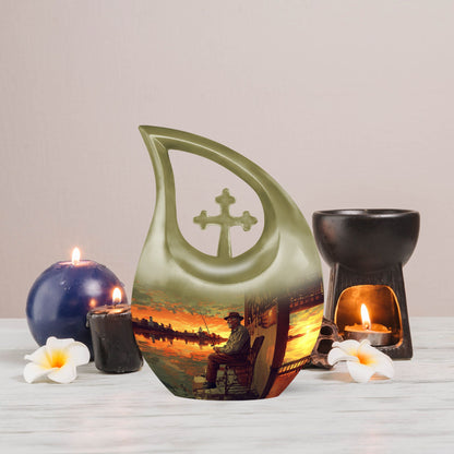 10-inch fishing themed Cross Drop urn