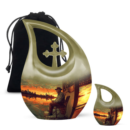 10-inch fishing themed Cross Drop urn