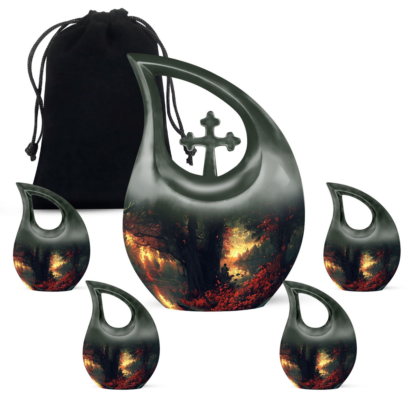 10-inch Fishing Themed Cross Drop Double Urn