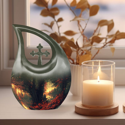 10-inch Fishing Themed Cross Drop Double Urn