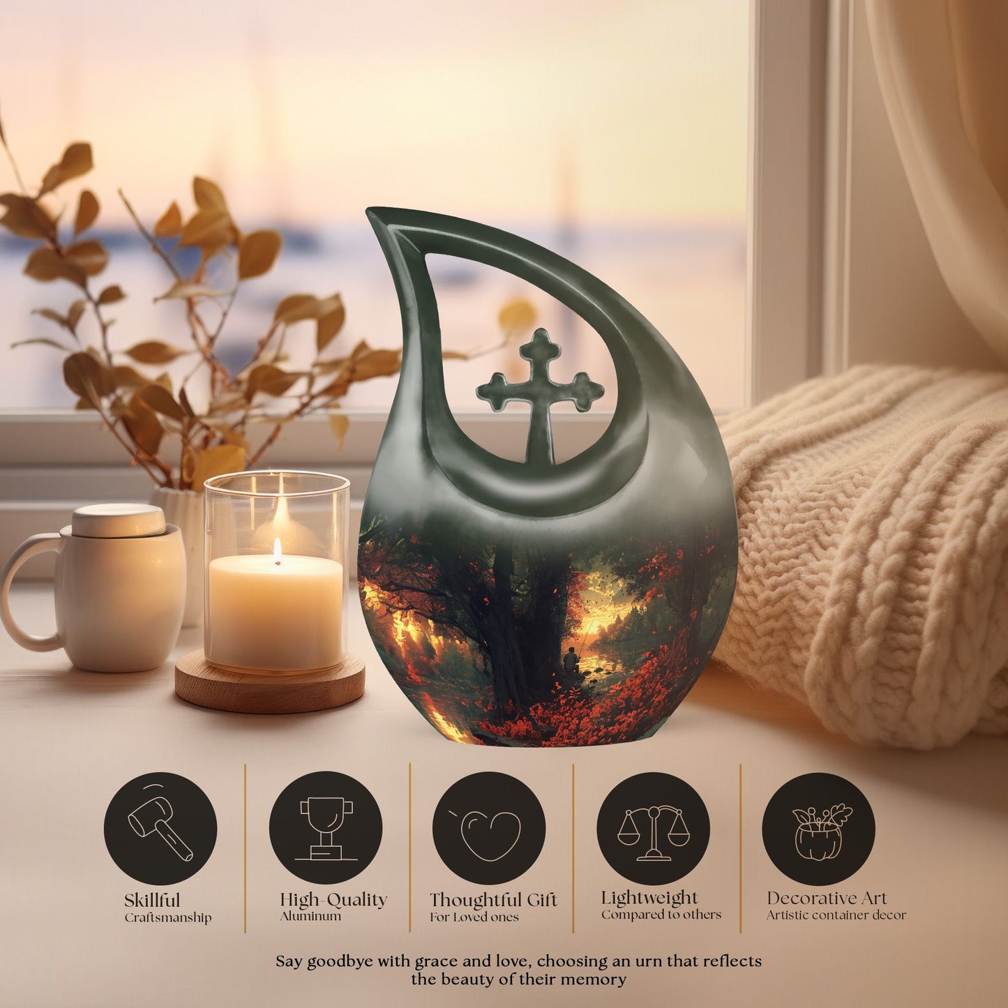 10-inch Fishing Themed Cross Drop Double Urn
