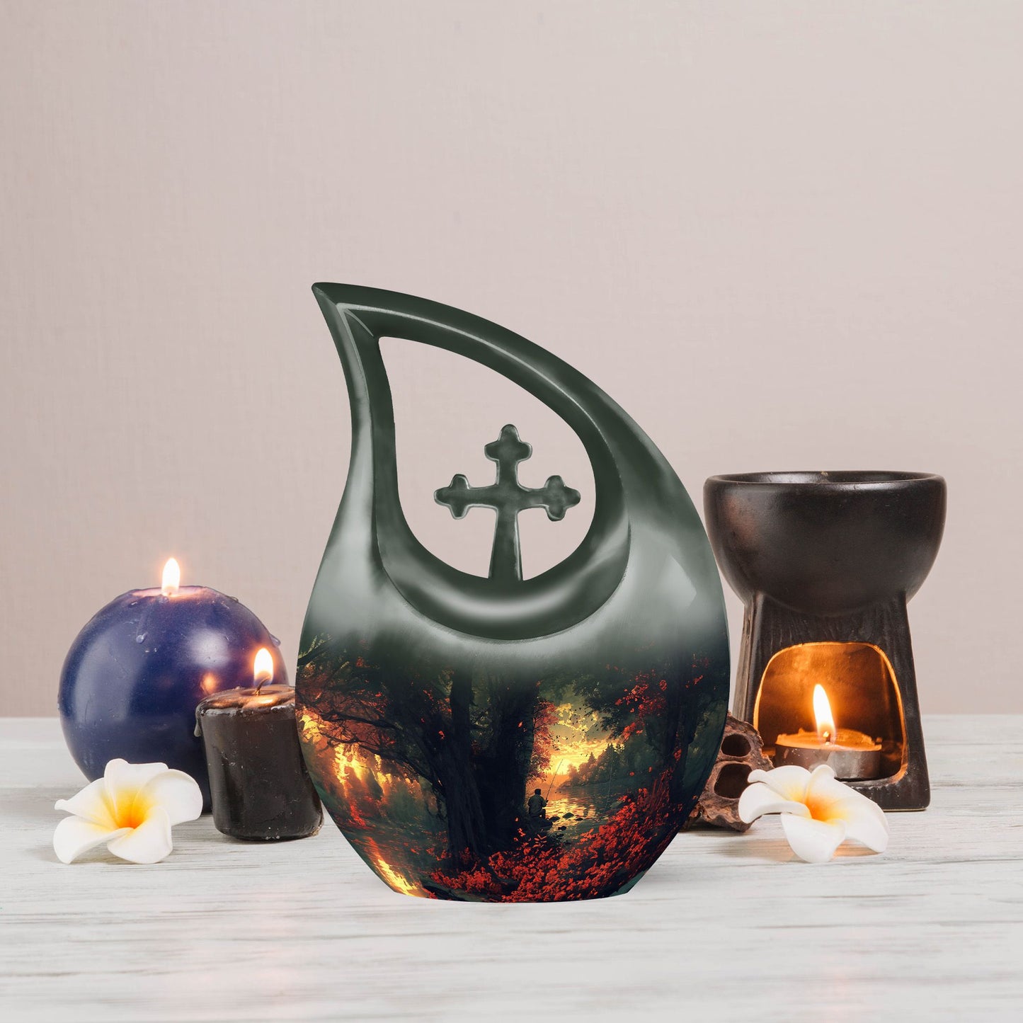 10-inch Fishing Themed Cross Drop Double Urn