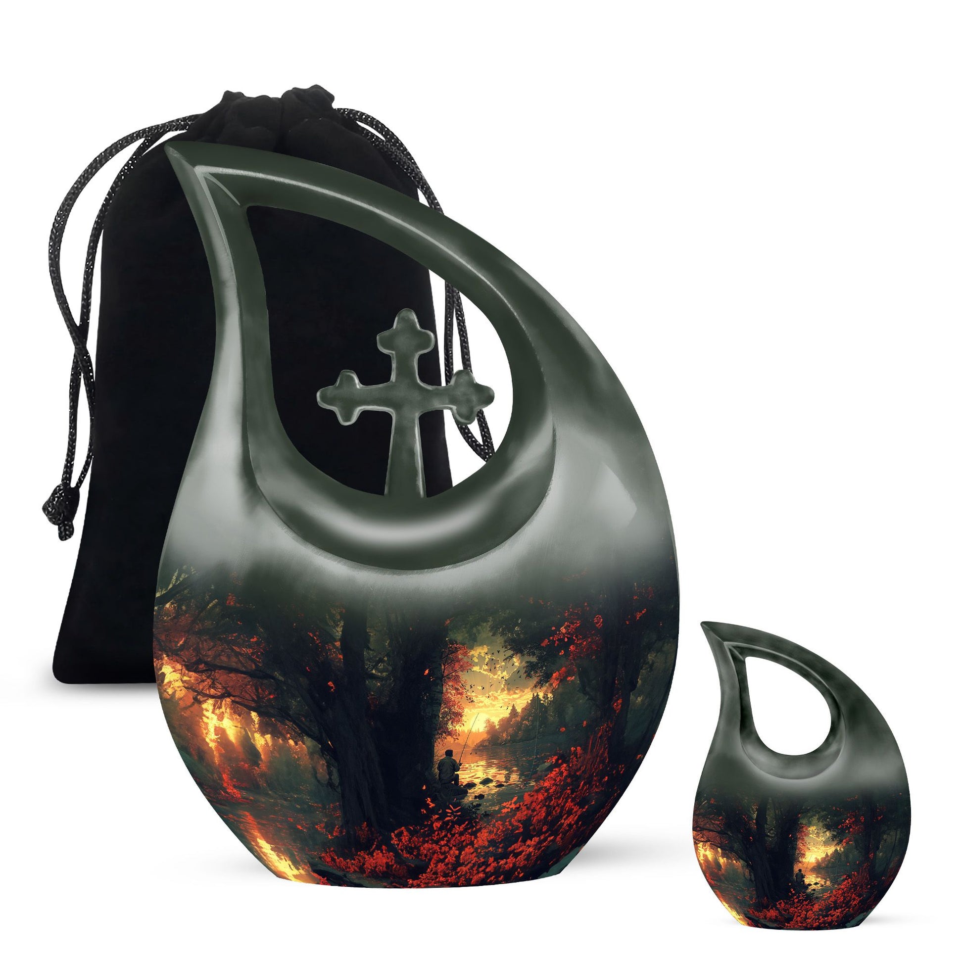 Fishing Theme Large Urn With 1 Keepsake Urn