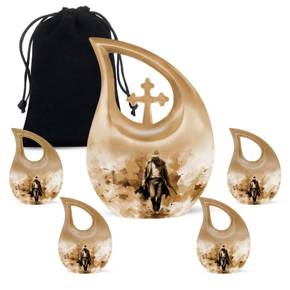 Cowboy Theme Large Urn With 4 Keepsake Urn