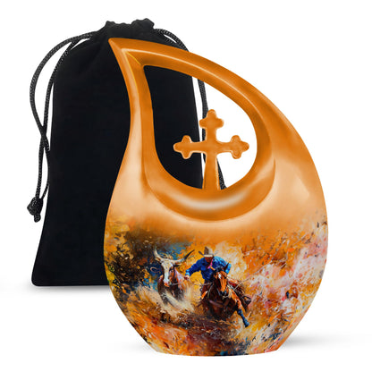 Orange Personalized Religious Keepsake Urn for Human Ashes - 10-inch, 200 cu in - Yatskia