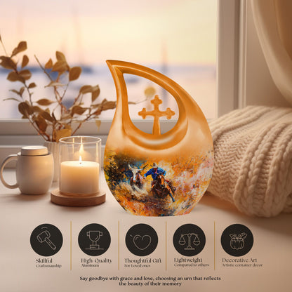 10-inch Cowboy Themed Cross Drop Cremation Urn
