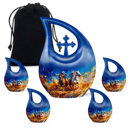 Blue Personalized Cowboy Cremation Urn for Human Ashes - 10-inch, 200 cu in - Yatskia