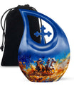 Abstract Cowboy & Bull Cremation Urn - Blue Burial Urns For Human Ashes