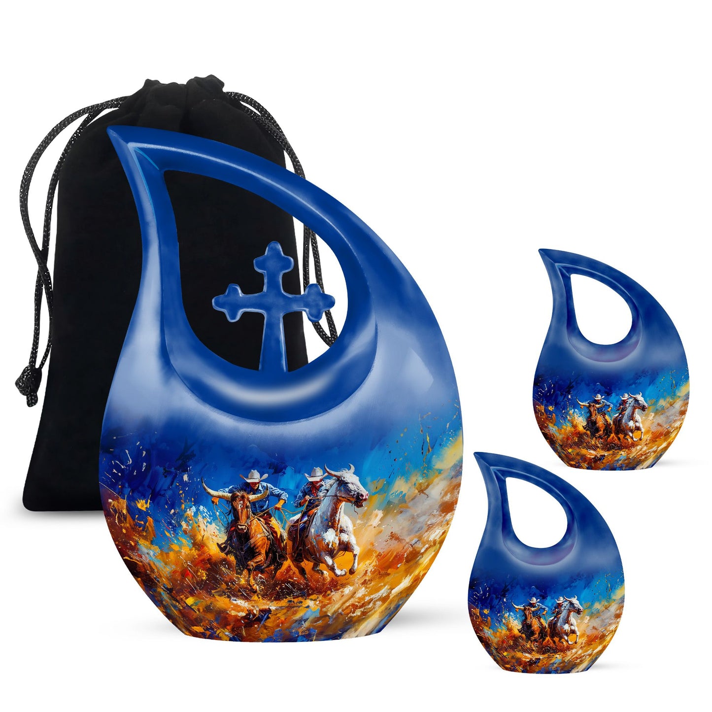 Blue Personalized Cowboy Cremation Urn for Human Ashes - 10-inch, 200 cu in - Yatskia