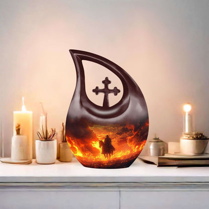 10-inch Cowboy-themed Cross Drop memorial urn, personalized with engraved names