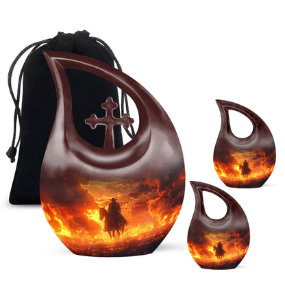 Cowboy Theme Large Urn With 2 Keepsake Urn