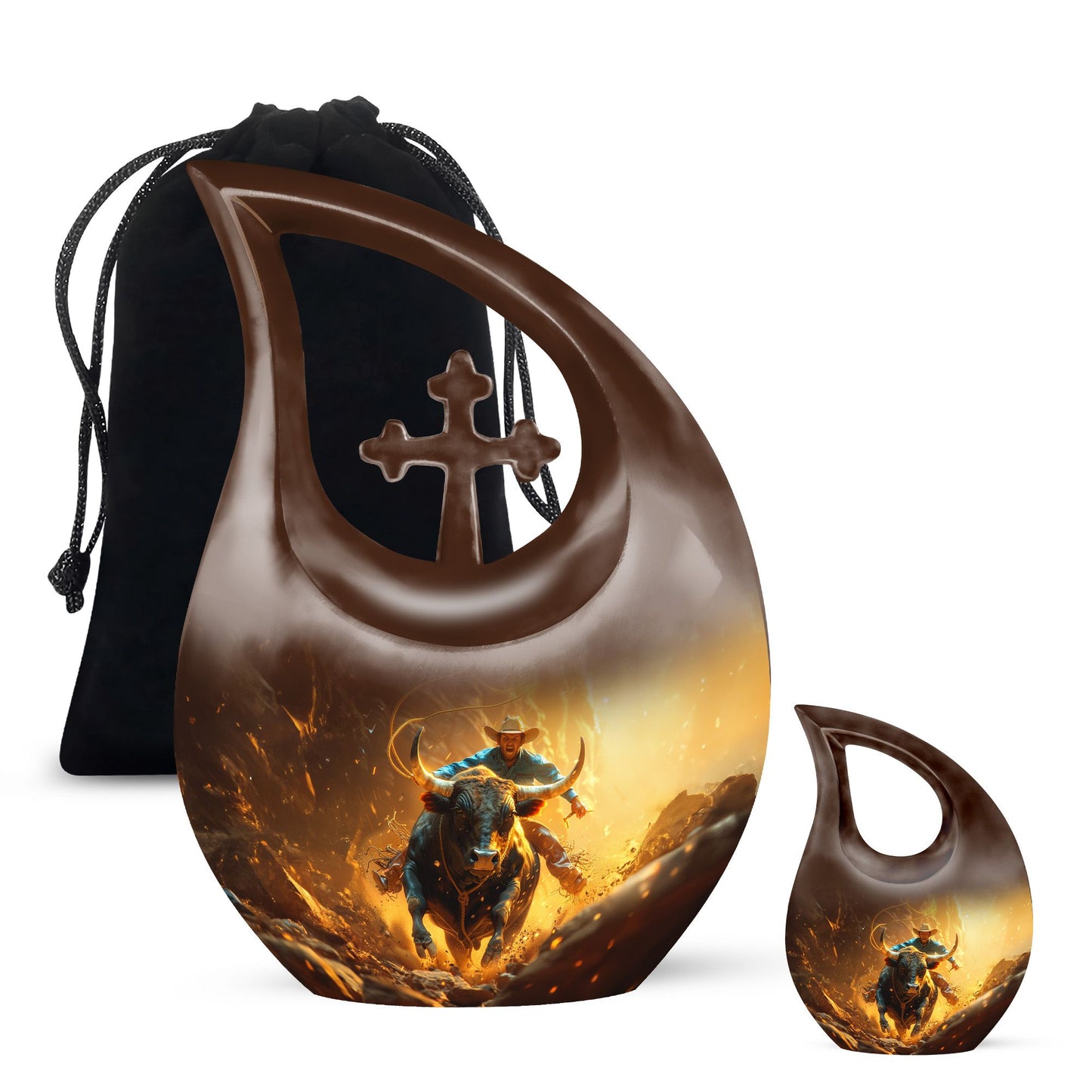 Cowboy Theme Large Urn With 1 Keepsake Urn