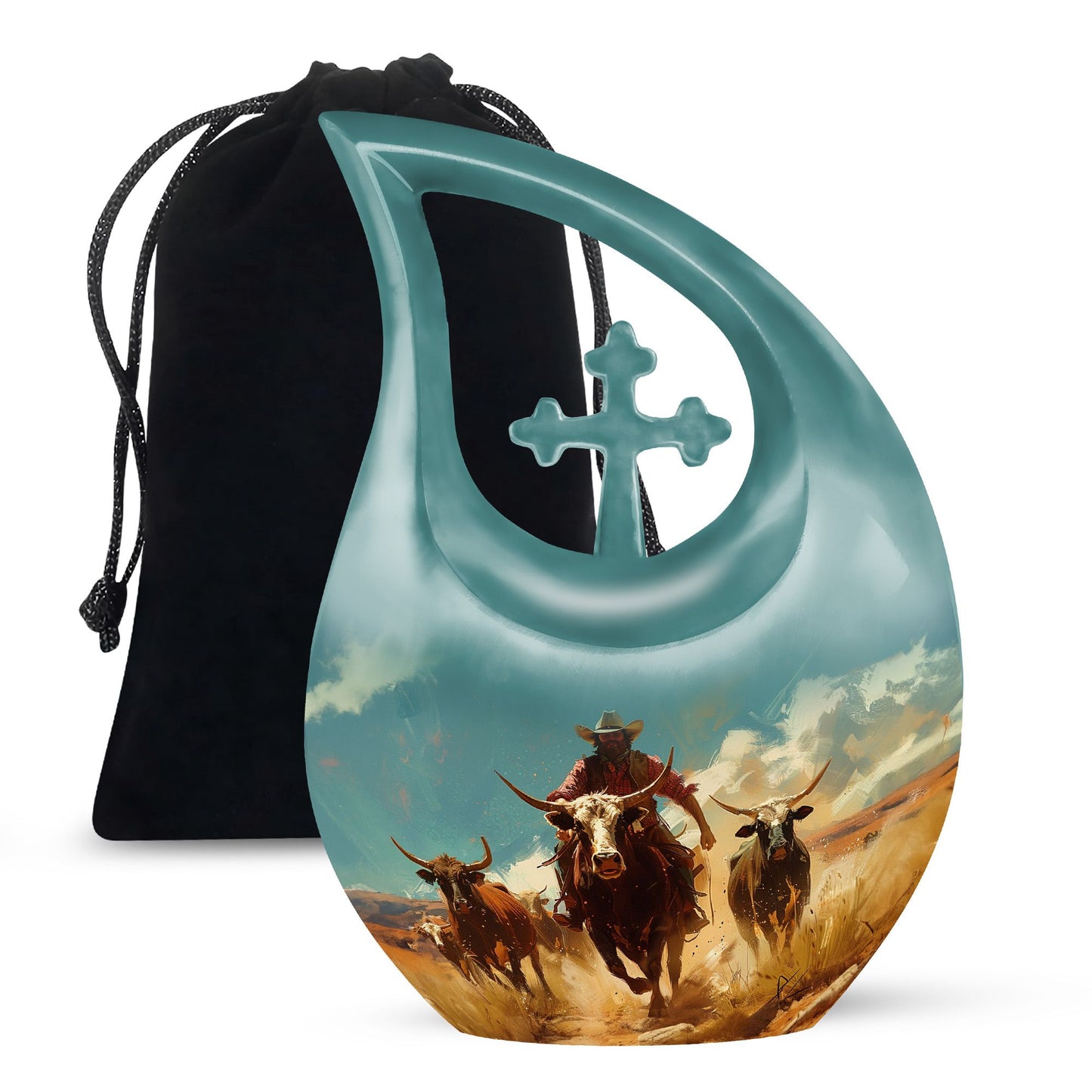 Personalized Cowboy Cremation Urn for Human Ashes - 10-inch, 200 cu in - Yatskia