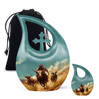 Personalized Cowboy Cremation Urn for Human Ashes - 10-inch, 200 cu in - Yatskia
