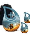 Bull Riding Memorial Urn – Sky Blue Cremation Urns Large & Small Combo