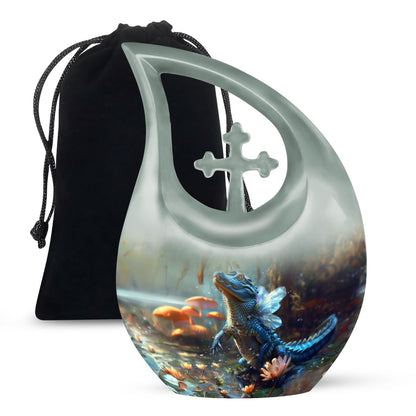 10-inch Alligator-themed Aluminium Cross Drop All Faith Funeral Urn with personalized engraving