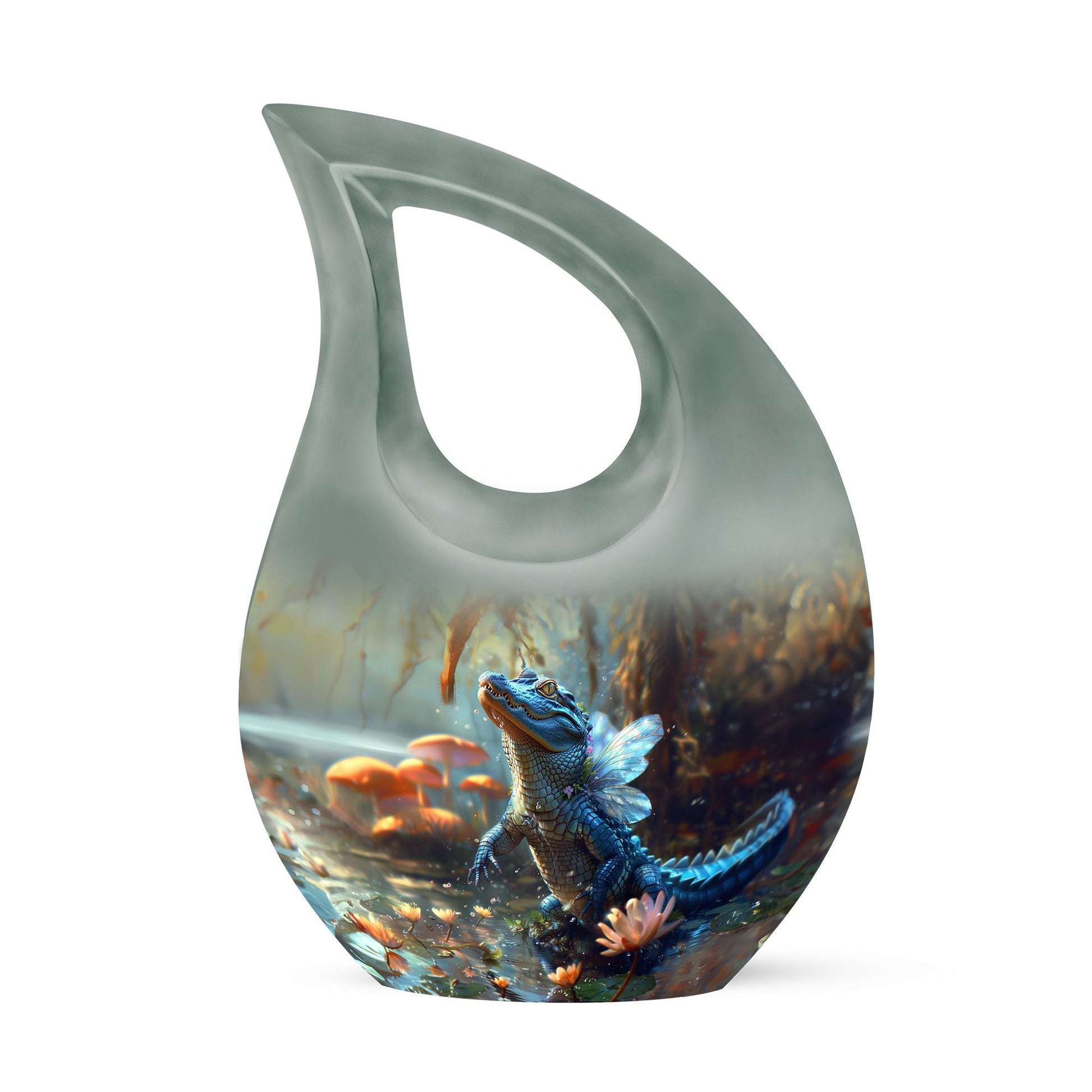 10-inch Alligator-themed Aluminium Cross Drop All Faith Funeral Urn with personalized engraving