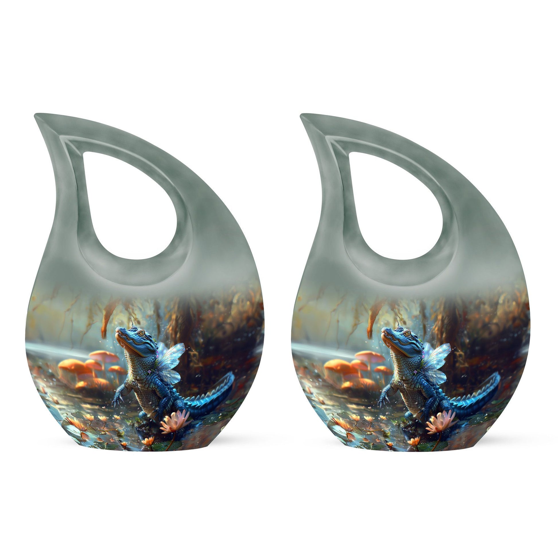 10-inch Alligator-themed Aluminium Cross Drop All Faith Funeral Urn with personalized engraving