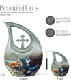 10-inch Alligator-themed Aluminium Cross Drop All Faith Funeral Urn with personalized engraving