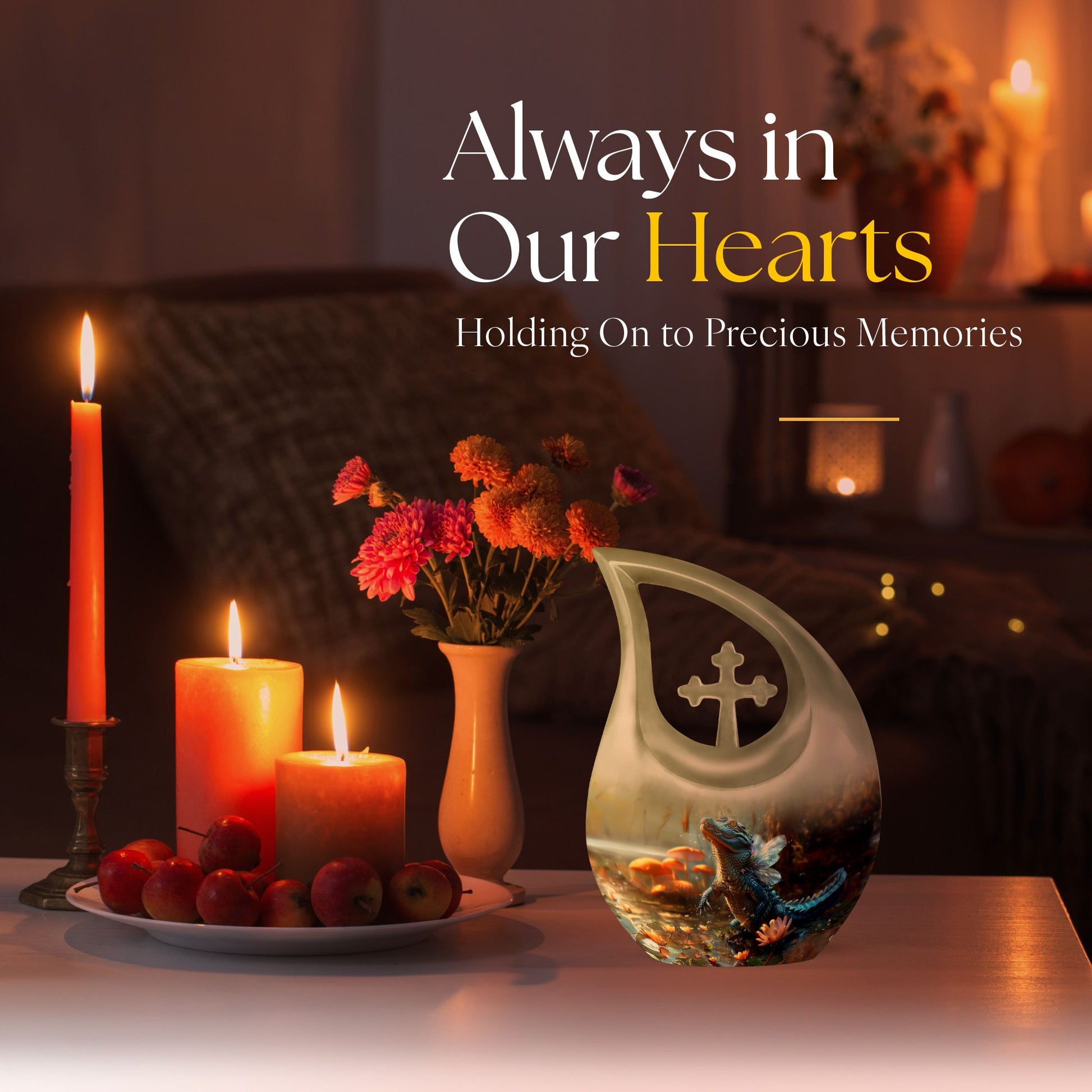 10-inch Alligator-themed Aluminium Cross Drop All Faith Funeral Urn with personalized engraving