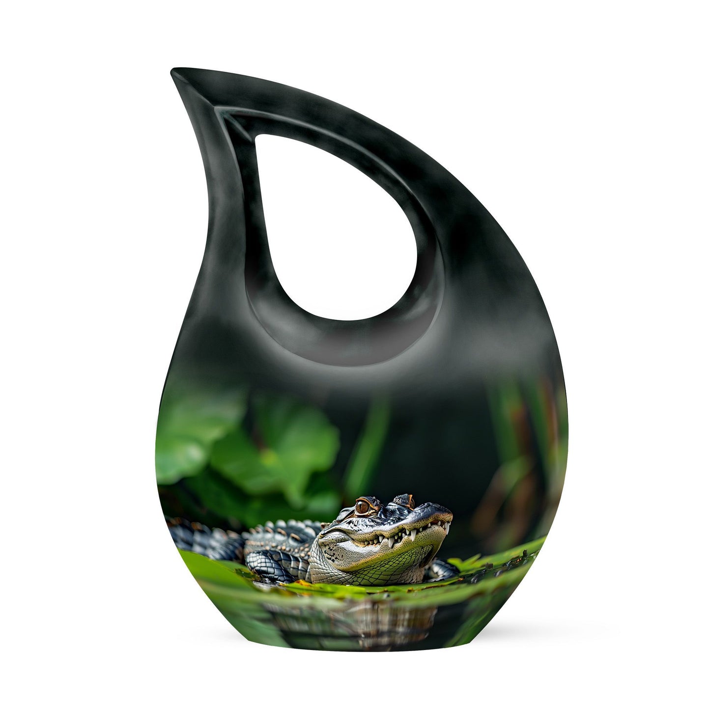 10-inch Alligator themed Cross Drop urn with personalizable engraving