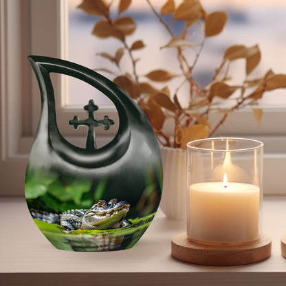 10-inch Alligator themed Cross Drop urn with personalizable engraving