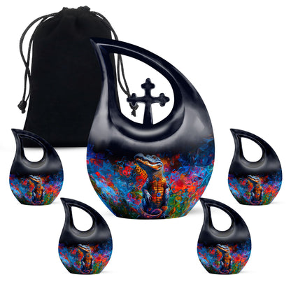 Black Personalized Alligator Cremation Urn for Men & Women - 10-inch, 200 cu in - Yatskia